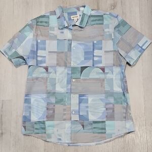 Open EDIT Mens XL Geometric Patterned Blue Button Down